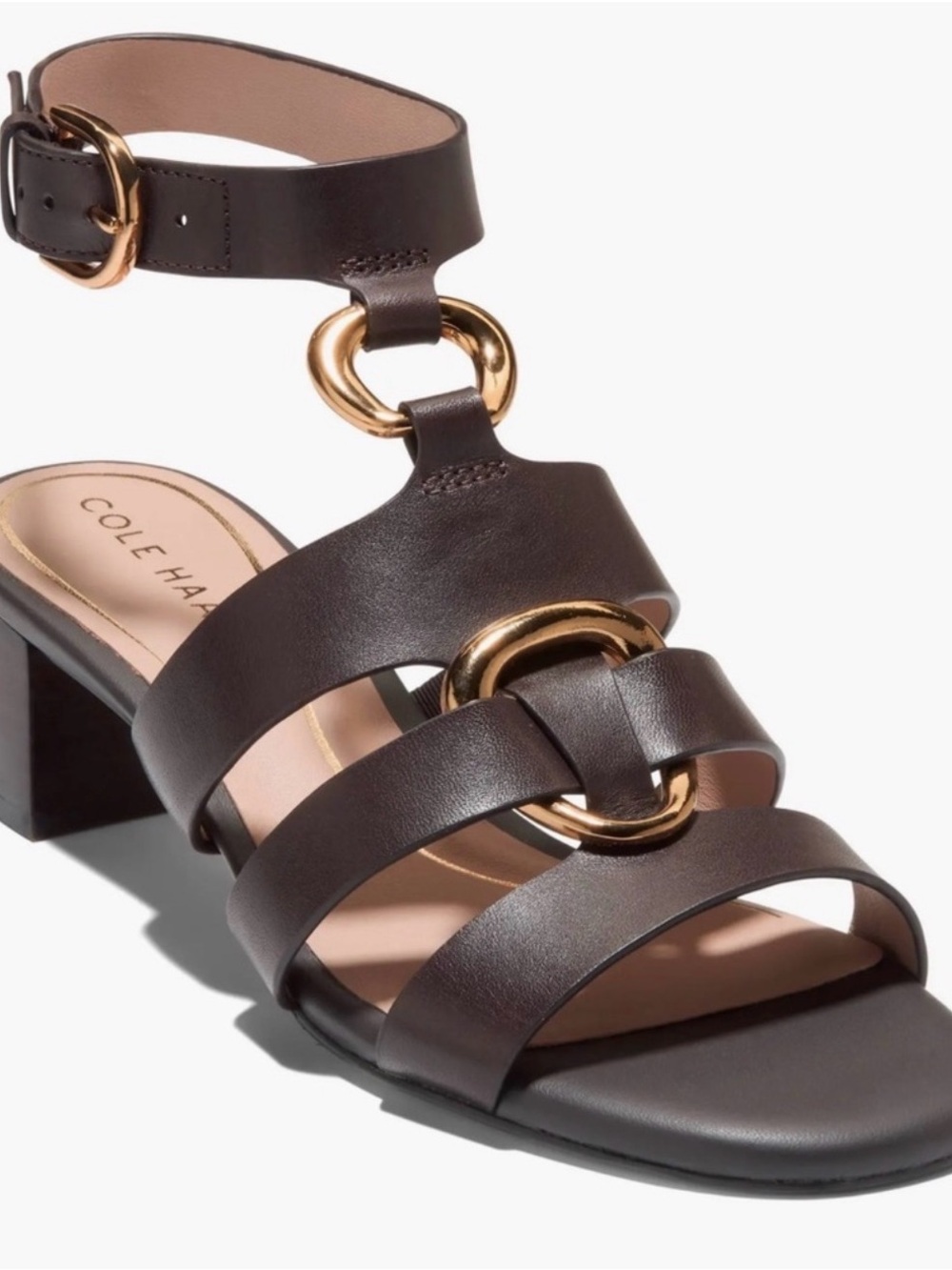 Cole Haan Dark Brown Leather Block Heel Sandals Sz 6 B NEW no original box